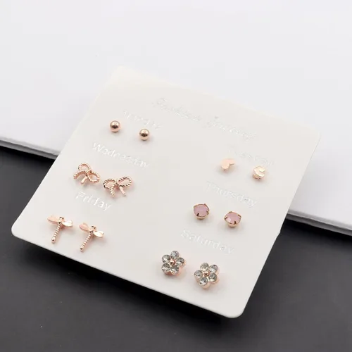 Vista 7 de Juego de 6 pares de aretes pequeños para mujer, hipoalergénicos, a la moda, múltiples aretes tipo dormilona