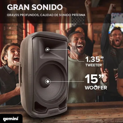 Vista 5 de Gemini Altavoz y soporte PA de 15", 1000 vatios, luces LED