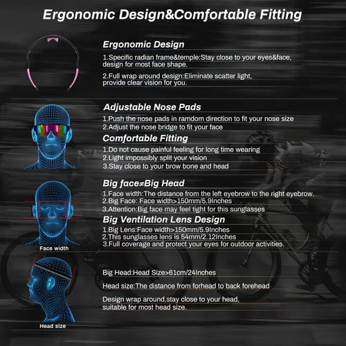 Vista 5 de ROCKNIGHT Gafas de sol deportivas polarizadas de alta definición, para ciclismo, conducción, béisbol, exteriores, ultraligeras, TR90, marco grande