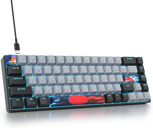 Vista 15 de Protable - Teclado mecánico para juegos al 60%, mini compacto RGB retroiluminado 61 teclas, teclado de oficina con cable con interruptor rojo