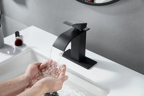 Vista 7 de Grifo de lavabo negro mate de 1 o 3 agujeros, grifos de una sola manija para fregadero de baño, lavabo de tocador moderno con drenaje emergente