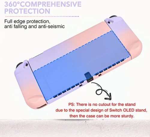 Vista 3 de DLseego Switch OLED Protective Case Dockable Hard Shell Anti-Scratch Cover Joycon Accessory Skin with 6PCS Thumb Grips Caps and 2Pc Screen