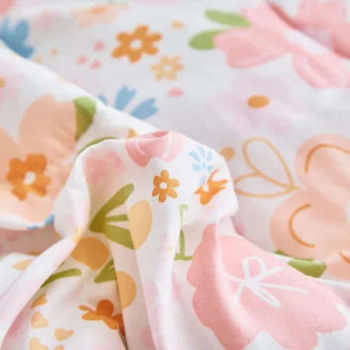 Vista 7 de Joyreap Juego de ropa de cama de algodón de 4 piezas para niñas, diseño de flores rosas, juego de edredón de algodón suave y transpirable, incluye