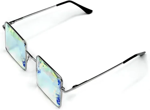 Vista 3 de GloFX Gafas de caleidoscopio cuadradas Marco de metal MC Squared Rainbow Light Diffraction EDM Festival Rave Prism Gafas