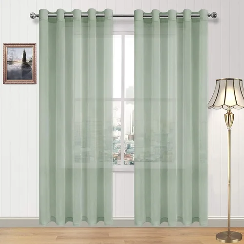 Vista 189 de DWCN Cortinas traslúcidas color verde frijol para sala de estar y dormitorio - Cortinas voile con aspecto de lino sintético con ojales en la parte