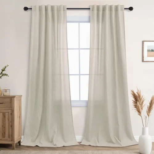 Vista 53 de Mrs.Naturall Cortinas negras de 45 pulgadas de largo, cortinas cortas de lino transparente para privacidad para cocina, dormitorio, ventanas