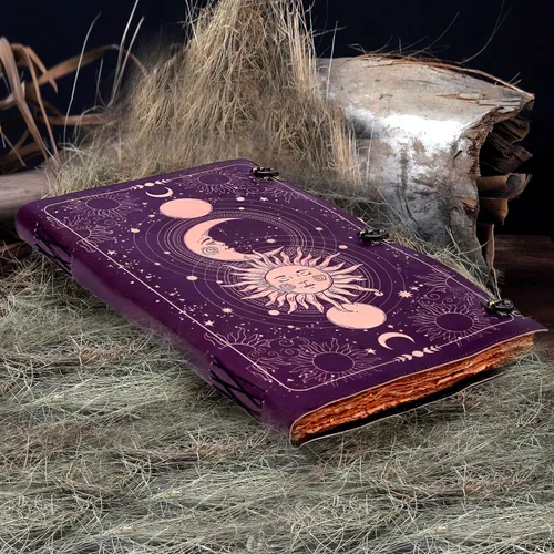 Vista 4 de Diario Impreso Sun & Moon, Diario Rayado Antiguo Hecho a Mano con Borde Barbado, Cuaderno de Cuero, Cuaderno de Bocetos de Cuero, Diario