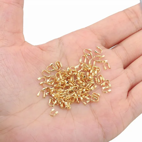 Vista 4 de 100 protectores de alambre de latón, protectores de alambre de metal de latón chapado en oro de 18 quilates para fabricación de joyas, bucles
