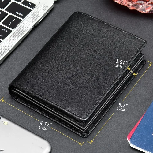 Vista 2 de Billetera plegable de cuero para hombre, Negro -, Bifold 002