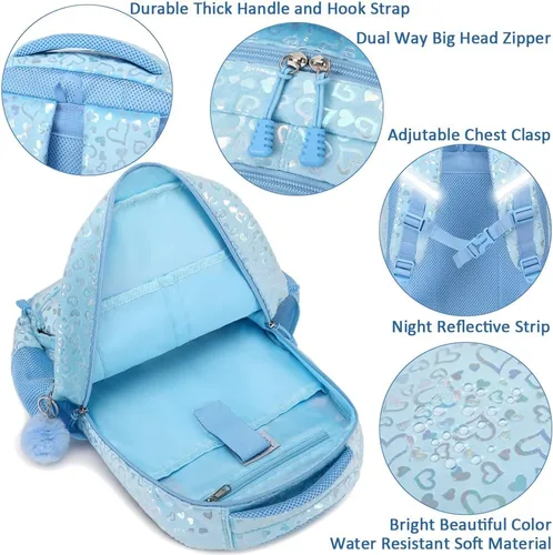 Vista 83 de Juego de mochila para niñas y adolescentes, mochila escolar para niños con bolsa para el almuerzo, estuche para lápices, mochilas escolares