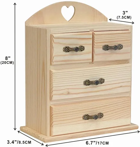 Vista 2 de Paquete de 2 cajas de madera sin terminar con mini cajones para joyas, pequeña caja organizadora de madera para manualidades, pasatiempos, proyectos