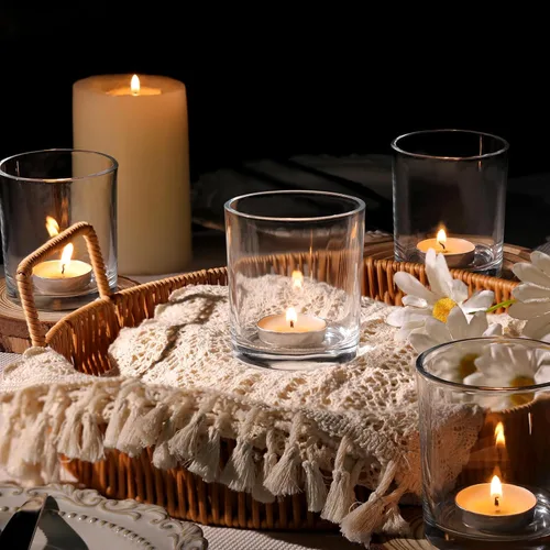 Vista 5 de DARJEN Juego de 6 Portavelas Votivas Transparentes Más Grandes - Portavelas de Vidrio para Velas de Té, Portavelas Transparentes para Bodas, Fiestas