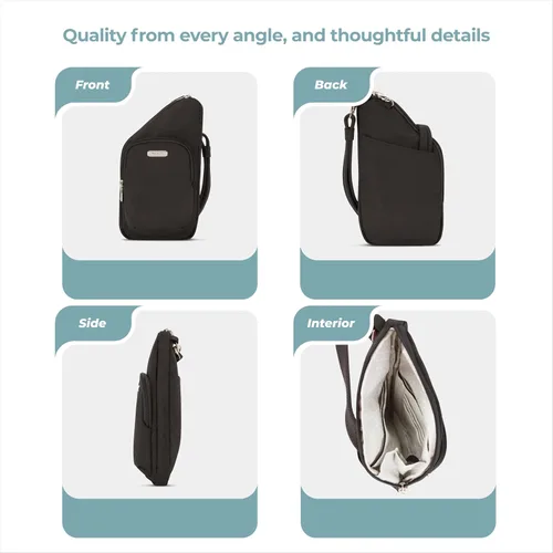 Vista 5 de Travelon Bolso cruzado compacto antirrobo Essentials, Negro -, Bolso bandolera