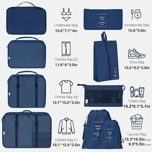 Vista 2 de Cubos de embalaje para maletas, cubos de embalaje con bolsa de zapatos, bolsa de cosméticos, bolsa de ropa, bolsas de accesorios, cubos de embalaje