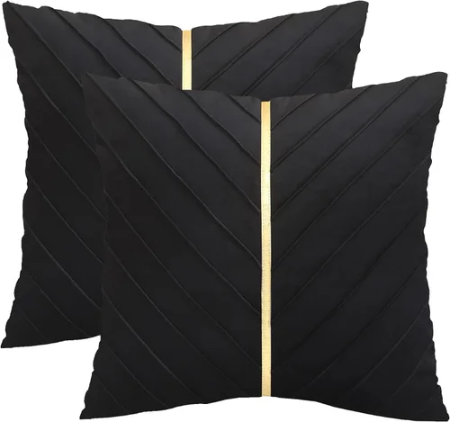 Vista 14 de Fundas de Almohada Decorativas de Terciopelo Verde Aguamarina de 16 x 16 pulgadas, Paquete de 2 con Cuero Dorado Decorativo de Navidad, Fundas