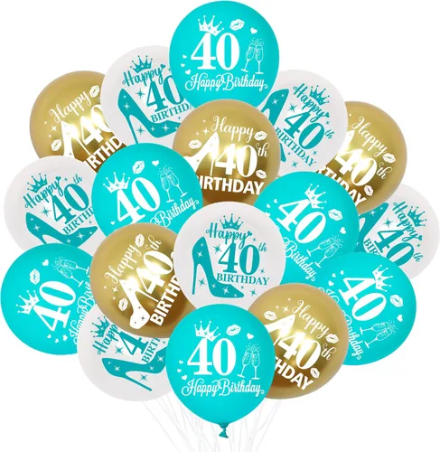 Vista 9 de Globos de cumpleaños número 10, paquete de 45 decoraciones de cumpleaños de dos dígitos, color turquesa, juego de globos de látex azul y blanco