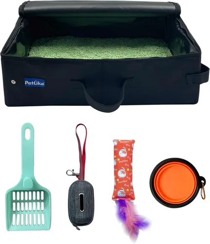 Vista 17 de PetLike Caja de arena de viaje para gatos, caja de arena portátil a prueba de fugas, bandeja de inodoro plegable para gatos pequeños y medianos