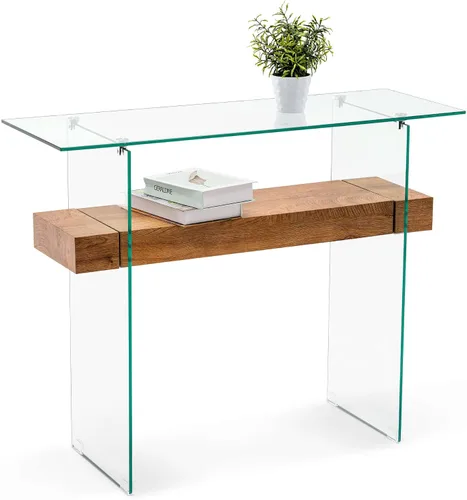 Vista 13 de ivinta Mesa de arrimo de cristal con almacenamiento, mesa de sofá moderna de 39.4" para sala de estar, vestíbulo, pasillo, dormitorio 5101 (Negro)