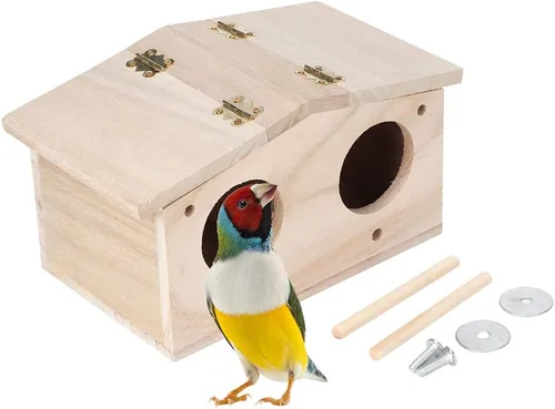 Vista 4 de Caja anidable de periquitos, casa de madera para nidos de pájaros para mascotas, jaula de cría de cacatúas con perca, accesorios para loros