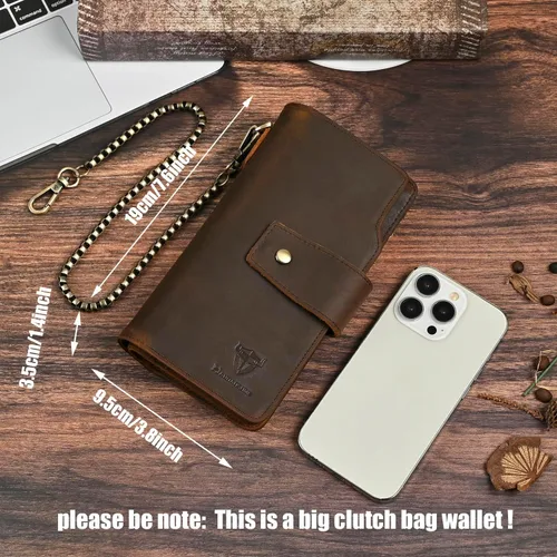Vista 68 de Genuino Caballo Loco Cuero Regalo de Viaje Moneda Bolsillo Tarjetero Organizador Largo Cadena Rfid Cartera Monedero Con Broche Para Hombres Hombres