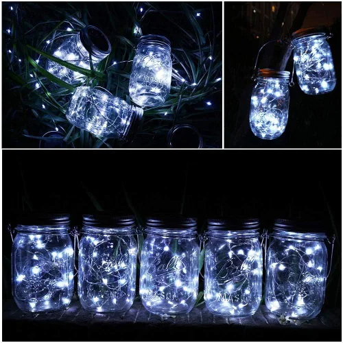 Vista 3 de SunKite Luces solares para tarros de masón, paquete de 12 unidades, 30 LED, impermeables, para frascos de luciérnaga, luces con ganchos