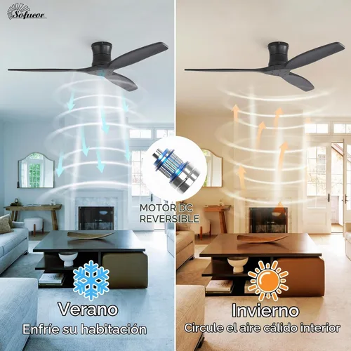 Vista 7 de Sofucor Ventilador de techo inteligente de 52 pulgadas sin luz, ventilador de techo de madera maciza de bajo perfil con control remoto, ventilador