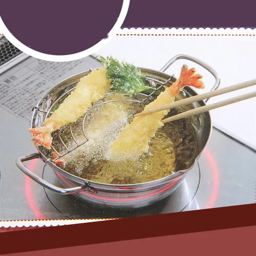 Vista 5 de Olla para freír Tempura de acero inoxidable, mini sartén profunda con escurridor, 8 pulgadas (7.9 in)