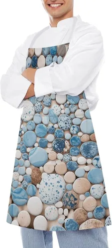 Vista 4 de Personalized Blue And Brown Mix Adult Apron, Kitchen Cooking Aprons for Woman Man, Adjustable Bib Apron with Pocket for Baking, BBQ Crafting