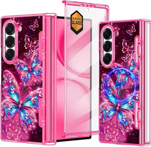 Vista 30 de Hekodonk Funda para Galaxy Z Fold 6, compatible con MagSafe, brilla en la oscuridad, protector de pantalla frontal, soporte, protección de bisagra
