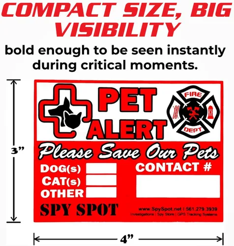 Vista 2 de Spy Spot Paquete de 6 calcomanías de alerta de mascotas para rescate de emergencia, 4 x 3 pulgadas, resistente a la intemperie, calcomanías