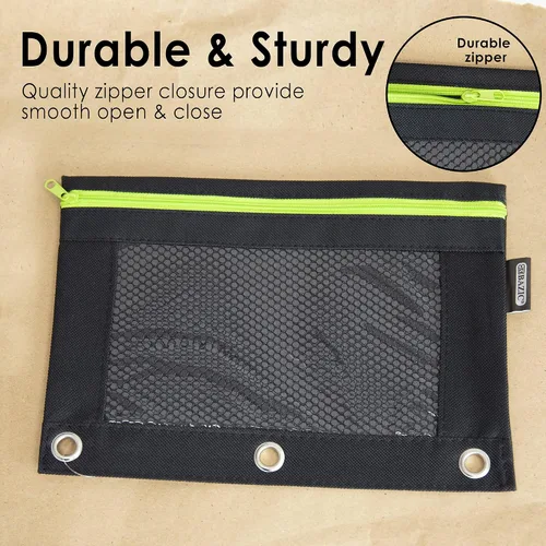 Vista 6 de BAZIC Products Noir Neon - Estuche para lápices de 3 anillos con ventana de malla, construcción duradera, para carpetas escolares, caja de 24