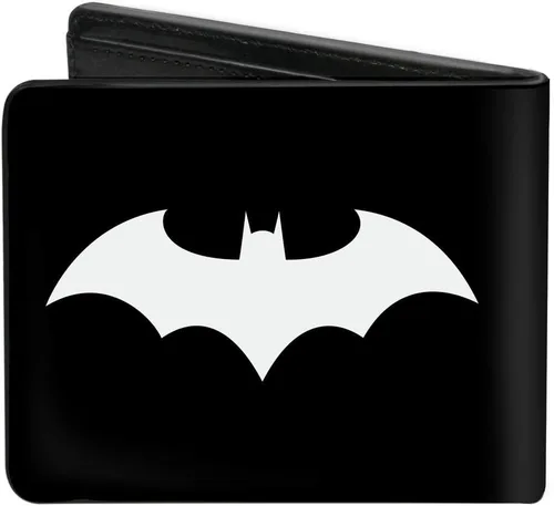 Vista 2 de Buckle-Down Billetera de DC Comics para hombre, plegable, con logotipo de Batman Tech Action Pose Bat negro y blanco, cuero vegano, 4.0 x 3.5
