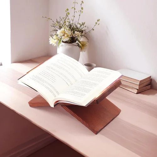 Vista 3 de Soporte de madera maciza en forma de X para libro titular de exhibición Soporte para libros de Soporte para libros, libro abierto Holde