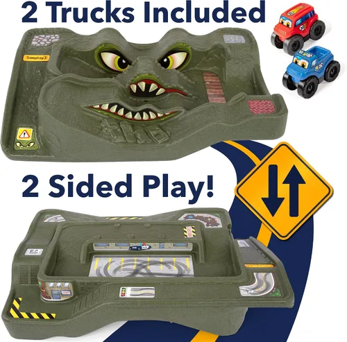 Vista 3 de Título: Mesa de Pista de Carreras de Coches Simplay3 Monster City Extreme Wheels - Mesa de Juego Portátil de 2 Lados para Niños con 2 Camiones
