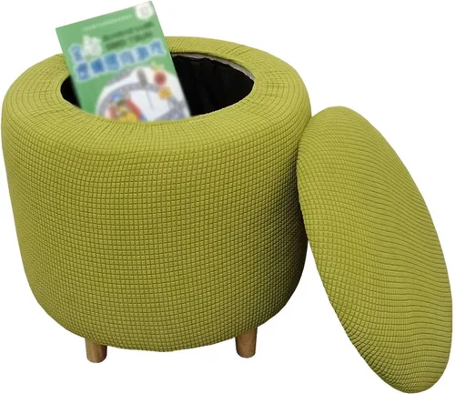 Vista 15 de Funda otomana redonda, fundas elásticas para otomanas, 2 piezas, fundas protectoras para reposapiés a cuadros suaves con parte inferior elástica