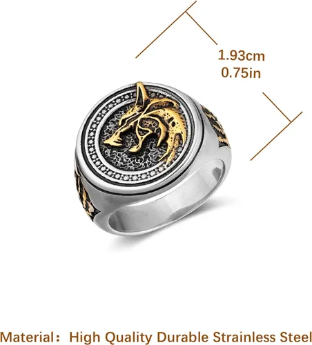 Vista 6 de HZMAN Anillo de lobo vikingo nórdico para hombre, acero inoxidable, retro, mago, guerrero, cazador, cabeza de lobo y pata de lobo, joyería de regalo