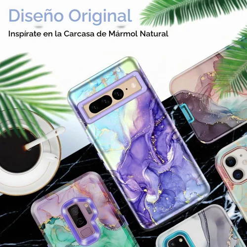 Vista 8 de Btscase Funda para Google Pixel 7 Pro, patrón de mármol 3 en 1, resistente a prueba de golpes, cuerpo completo, policarbonato duro y suave