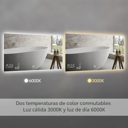 Vista 4 de Espejo de baño LED de 40 x 24 pulgadas con luces, WiFi Smart Bluetooth iluminado espejo de tocador para baño con retroiluminación de 2