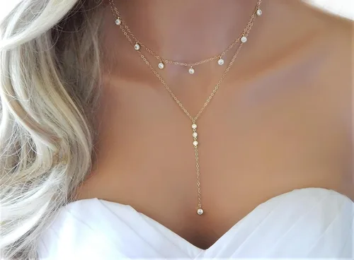 Vista 21 de Metzakka Collar de plata de ley hecho a mano, collar de cadena en Y con diamantes de imitación para mujer