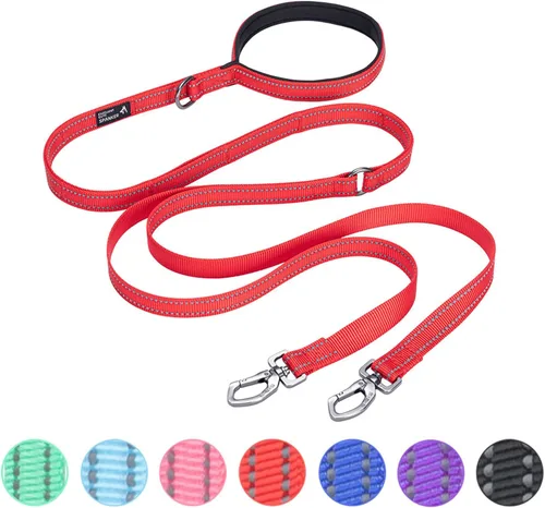 Vista 8 de EXCELLENT ELITE SPANKER Correa doble reflectante - Correa doble para perro de 5 pies con mango acolchado para dos perros que caminan y entrenan Negro