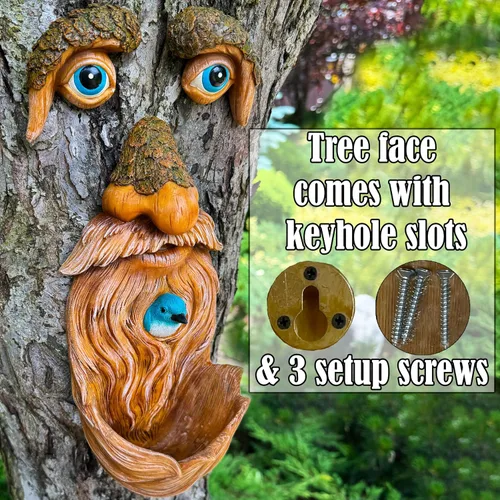 Vista 4 de Mood Lab Decoración de Caras de Árbol para Exteriores - Comedero para Pájaros del Hombre Viejo - Decoración de Jardín Tree Hugger - Estatuas de Arte