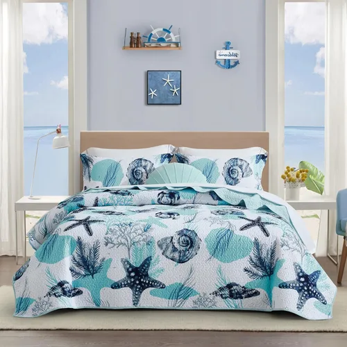 Vista 13 de Tritard Juego de edredón costero de 2 piezas, tamaño individual, edredones reversibles de microfibra con 1 funda, ropa de cama suave y ligera, ropa
