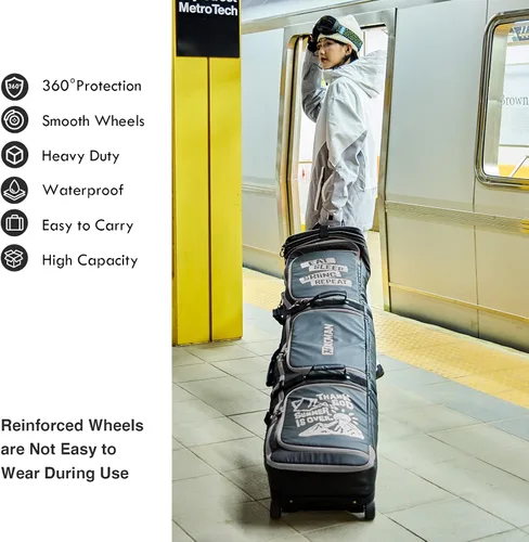 Vista 2 de XCMAN Bolsa de snowboard con ruedas de 63 a 75 pulgadas de longitud ajustable para botas de snowboard de viaje aéreo