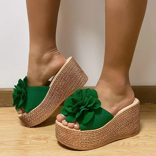 Vista 7 de Pantuflas para mujer, para interiores y exteriores, para mujer, con puntera abierta, para mujer, zapatos de casa, pantuflas de viaje (verde, 6.5-7)