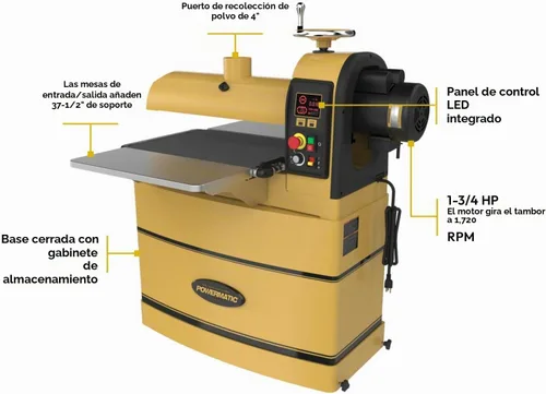 Vista 7 de Powermatic PM2244 1-3/4 hp, lijadora con tambor