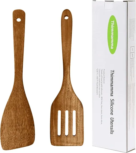 Vista 7 de Paquete de 4 espátulas de madera para cocinar, espátulas antiadherentes de madera de acacia para uso en cocina, juego de espátulas de cocina