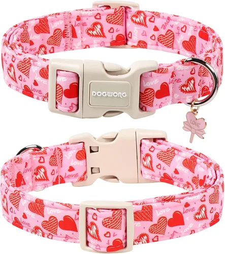 Vista 66 de DOGWONG Collar para perro de San Valentín, collar ajustable de algodón con corazón de caramelo azul, perfecto para perros pequeños a medianos