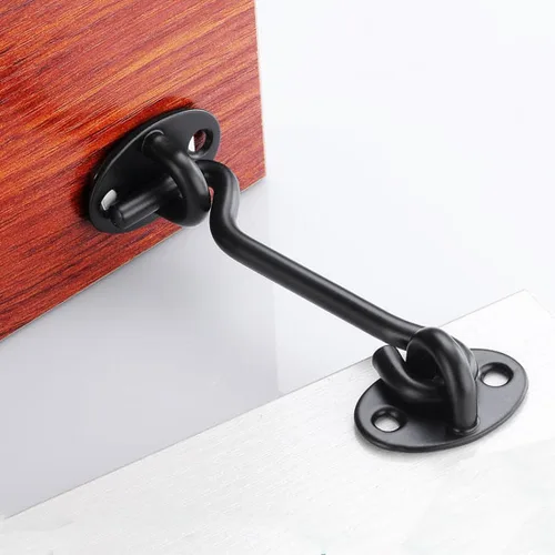 Vista 4 de Cerradura de puerta de granero, gancho de acero de 3 pulgadas y pestillo para puerta, color negro