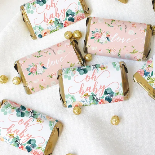 Vista 9 de Mini envoltorios de barra de caramelo para baby shower con diseño floral rosa - 45 pegatinas
