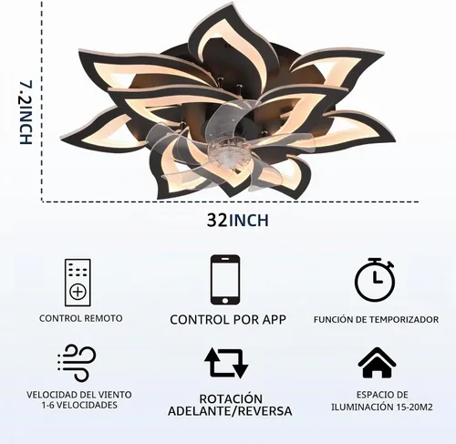 Vista 2 de Bevenus Ventiladores de techo con luces, moderno ventilador de techo de montaje empotrado con control remoto/aplicación, ventilador de techo LED